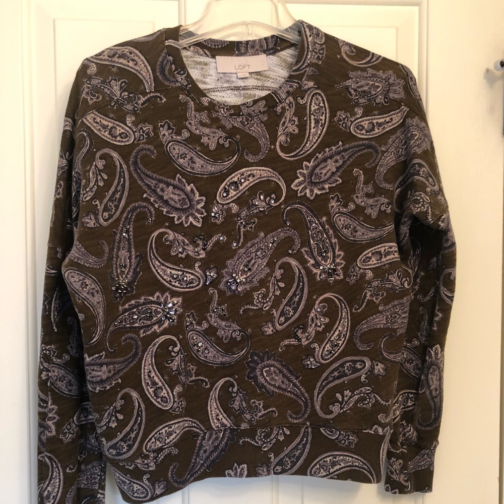 LOFT - Jeweled sweatshirt.  EUC. Size Med